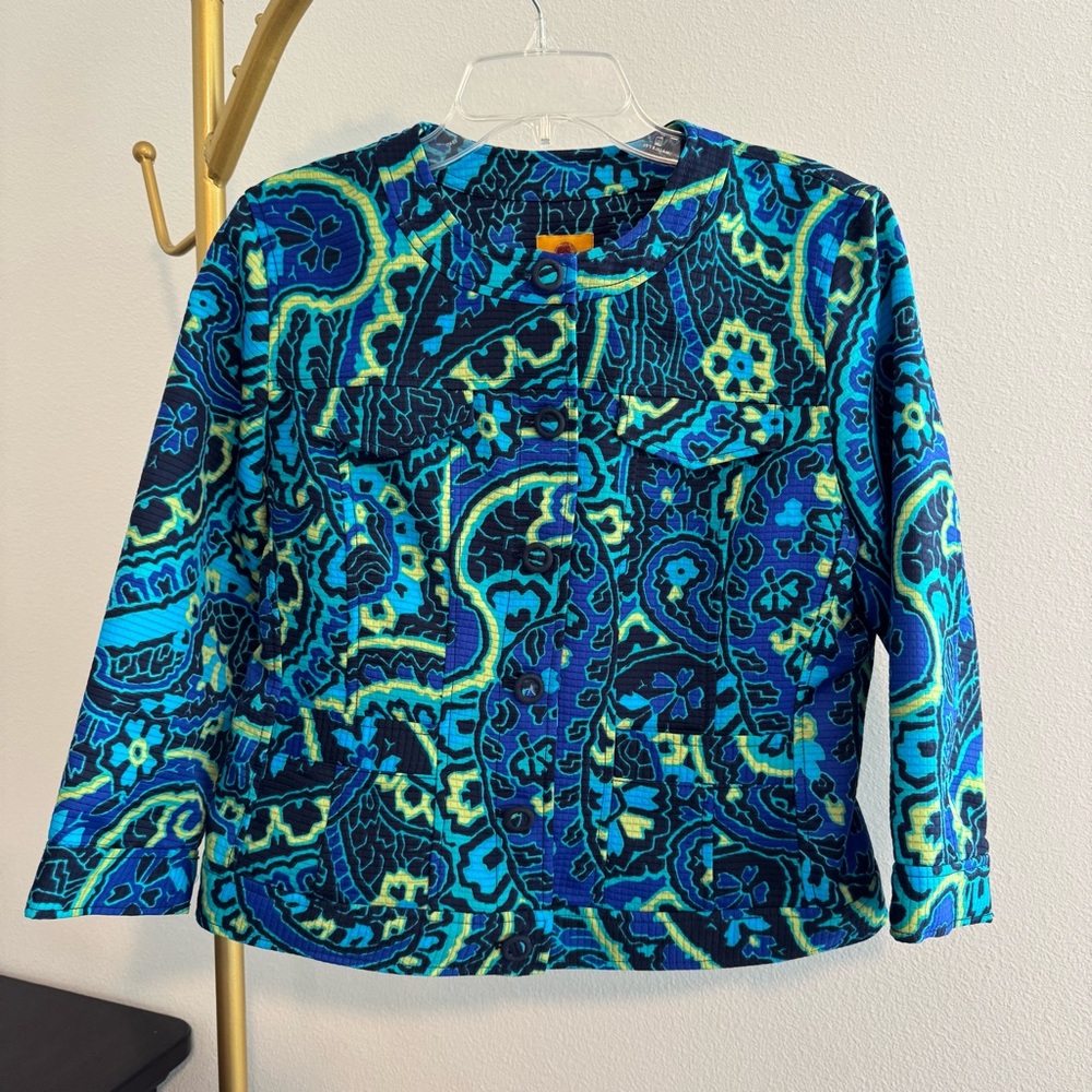 Ruby Rd Quilted Paisley Jacket Blue Green Colorful Size 10